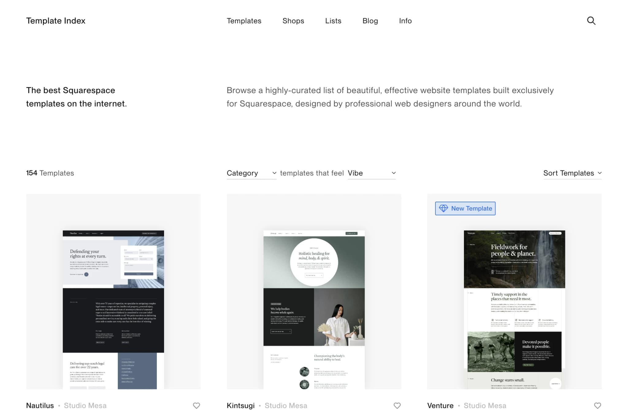 Template Index website by Aaron Rolston