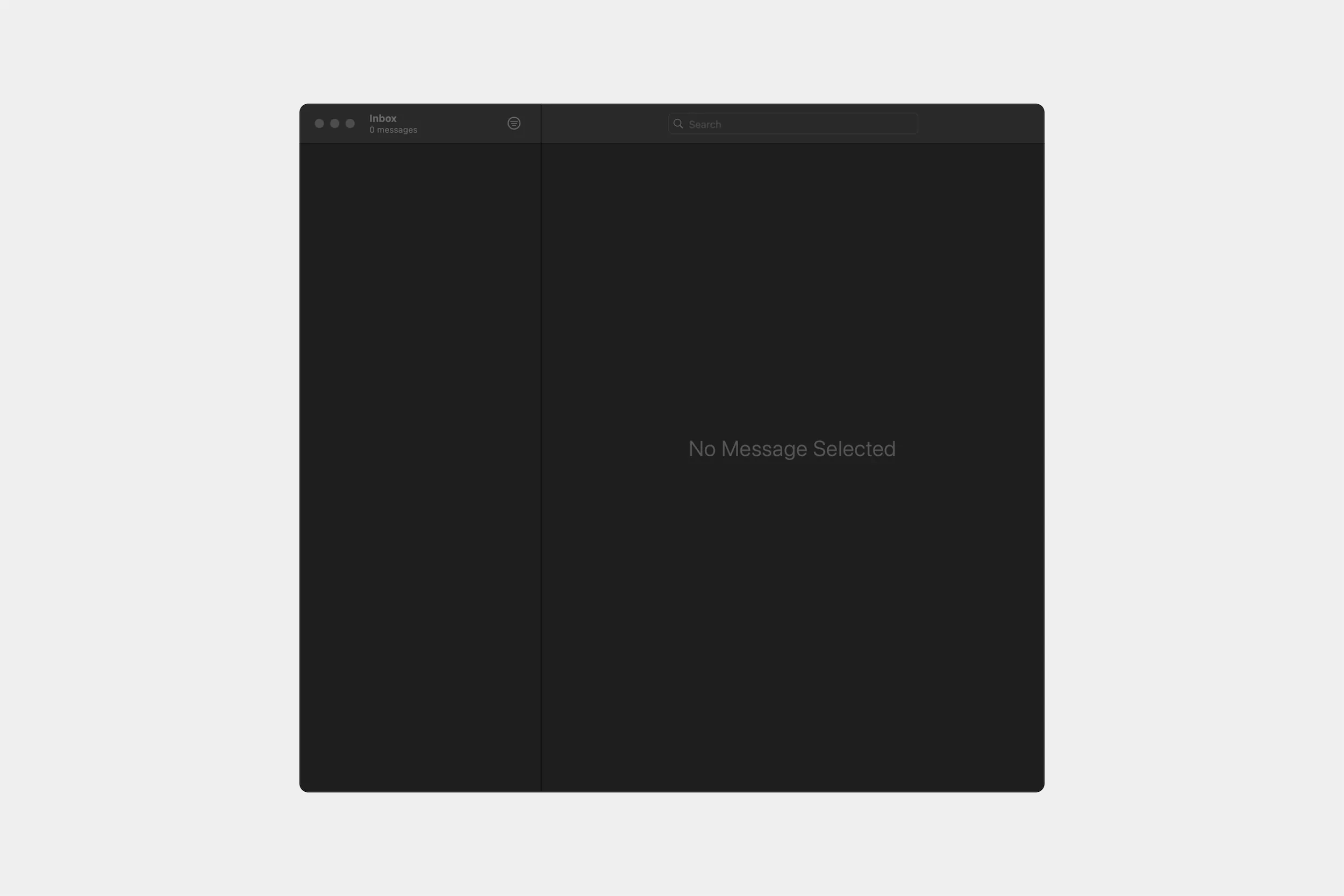 Ultra-minimal Apple Mail in dark mode.